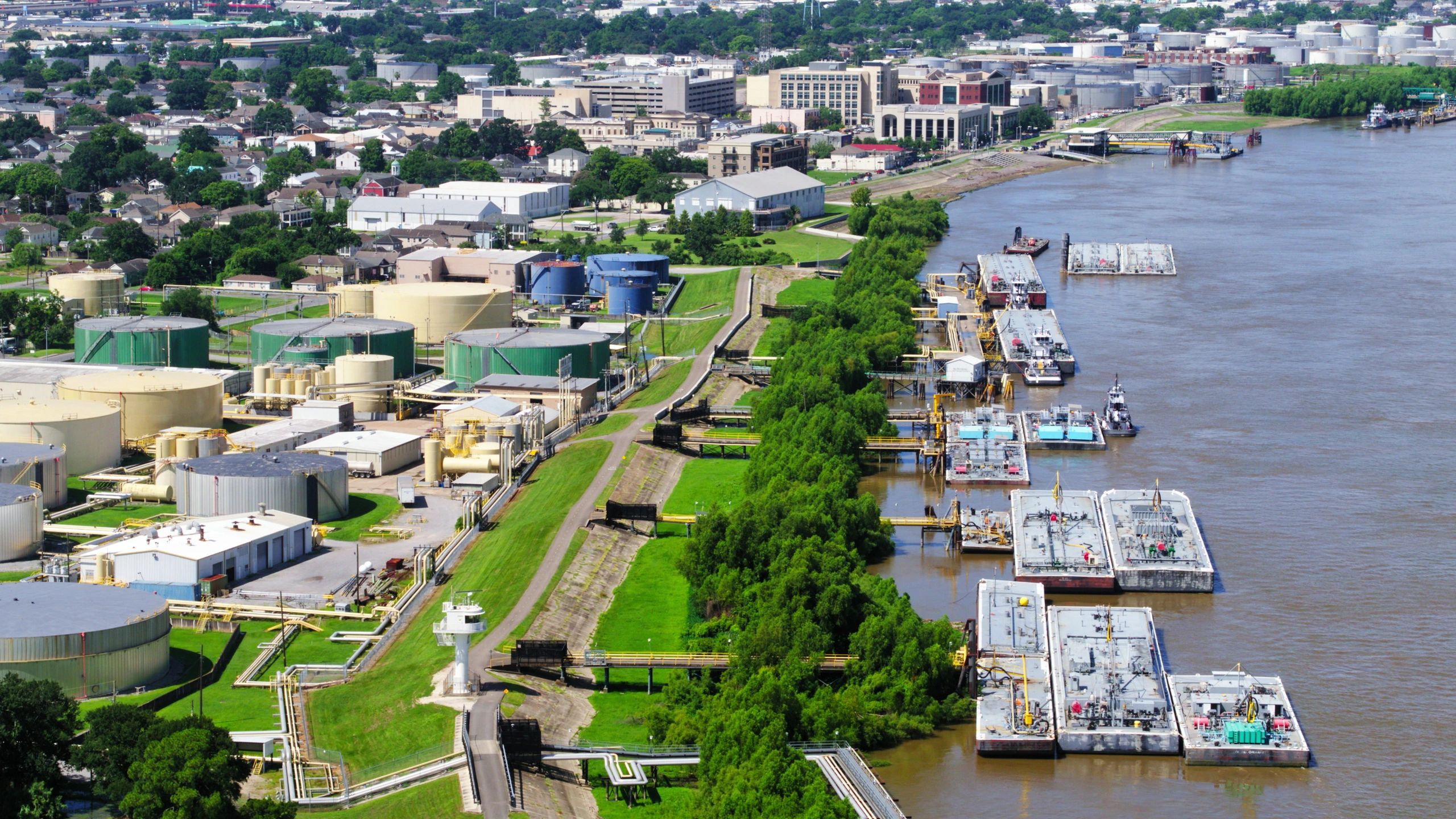 Industrial petroleum storage terminal with tanks and logistics infrastructure